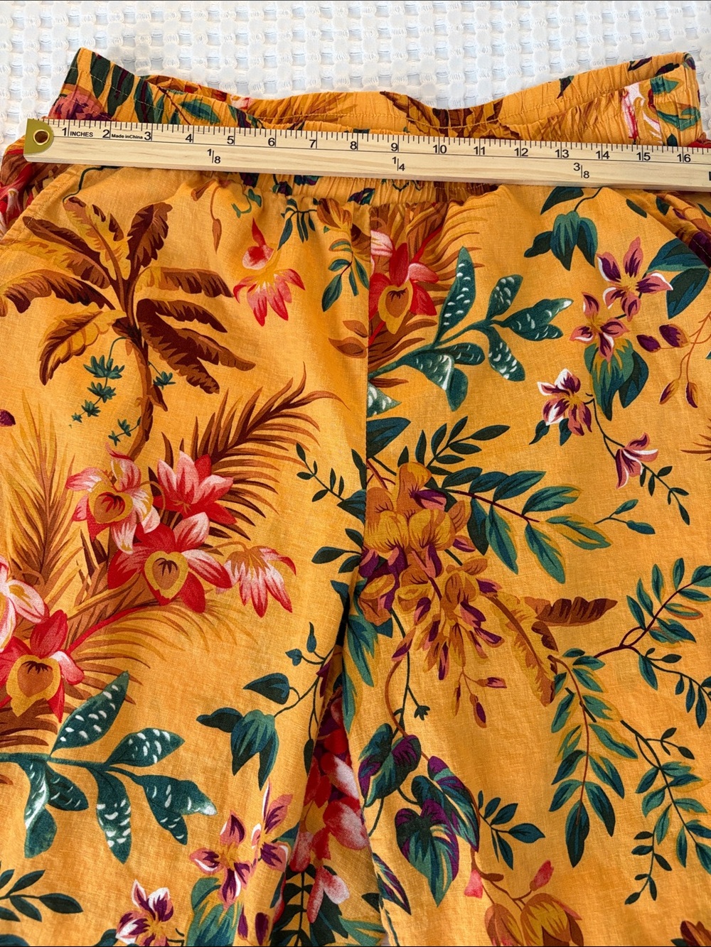 RACHEL Rachel Roy Linen Resort Mustard Yellow Tropical Wide Leg Pants SZ XL - Picture 6 of 9